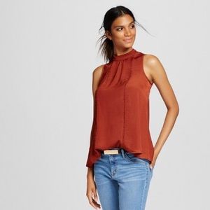 Mock Neck Sleeveless Blouse
